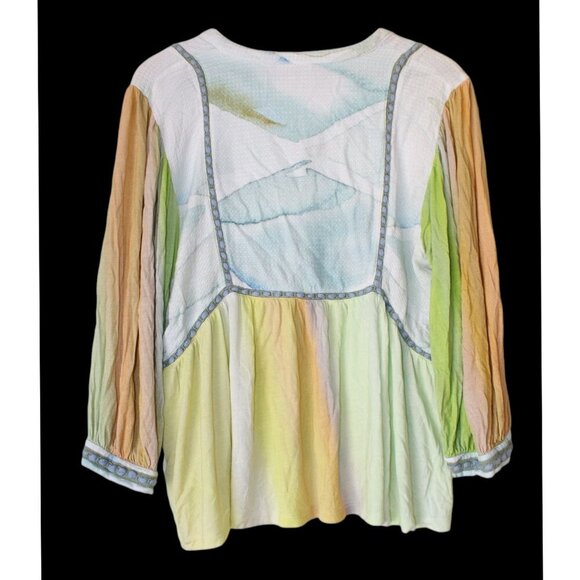 Bl-nk Renata Tie Dye embroidered Blouse Size XL watercolor pastel Top Flowey - Picture 4 of 9